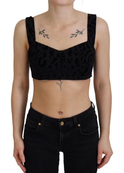 Dolce & Gabbana Black Leopard Cropped Bustier Corset Bra Top Dolce & Gabbana Black Leopard Cropped Bustier Corset Bra Top