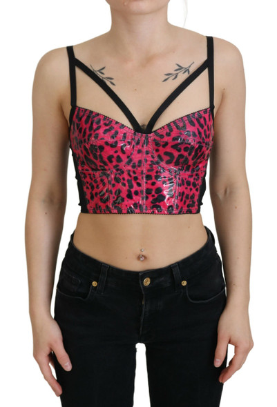Dolce & Gabbana Pink Leopard Print Cropped Bustier Corset Top Dolce & Gabbana Pink Leopard Print Cropped Bustier Corset Top
