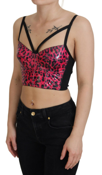 Dolce & Gabbana Pink Leopard Print Cropped Bustier Corset Top Dolce & Gabbana Pink Leopard Print Cropped Bustier Corset Top