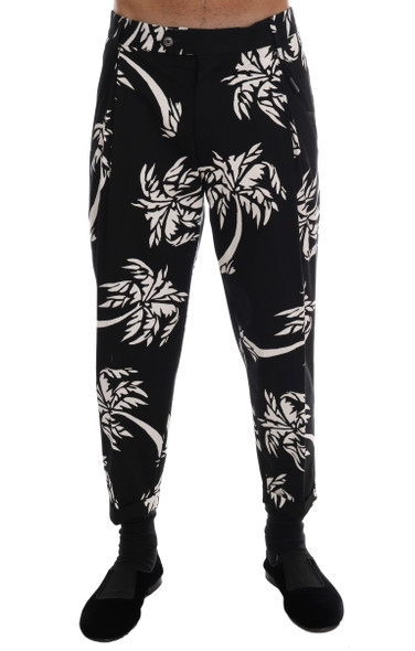 Dolce & Gabbana Black Tree Cotton Stretch Pants Dolce & Gabbana Black Tree Cotton Stretch Pants