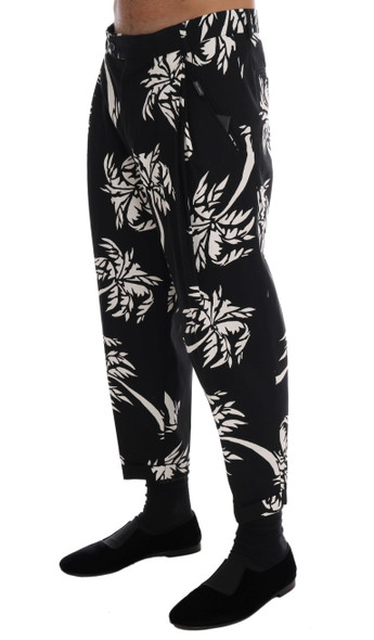 Dolce & Gabbana Black Tree Cotton Stretch Pants Dolce & Gabbana Black Tree Cotton Stretch Pants