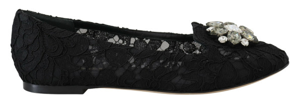 Dolce & Gabbana Black Taormina Lace Crystals Flats Shoes Dolce & Gabbana Black Taormina Lace Crystals Flats Shoes