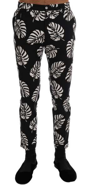 White Black Leaf Cotton Stretch Slim Pants White Black Leaf Cotton Stretch Slim Pants