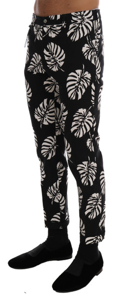 White Black Leaf Cotton Stretch Slim Pants White Black Leaf Cotton Stretch Slim Pants