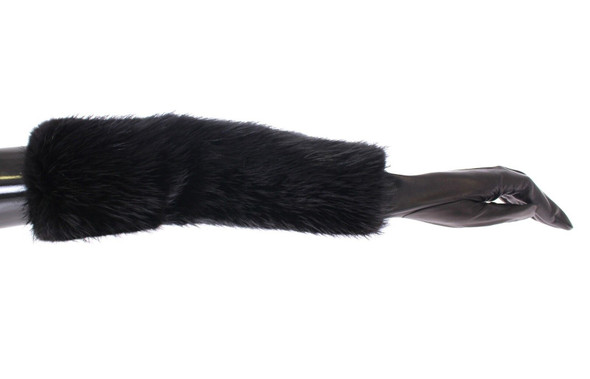 Black Beaver Fur Lambskin Leather Elbow Gloves lb002 Black Beaver Fur Lambskin Leather Elbow Gloves lb002
