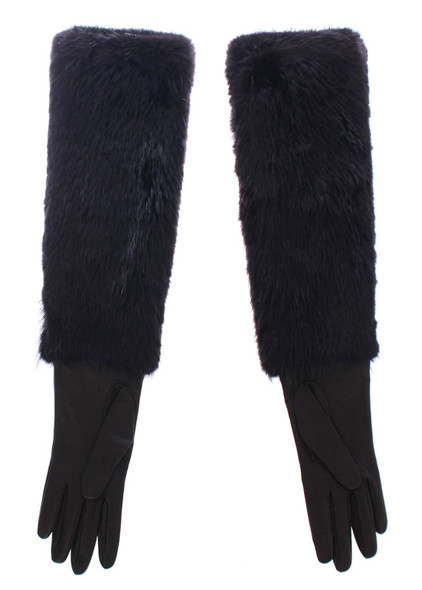 Black Beaver Fur Lambskin Leather Elbow Gloves lb002 Black Beaver Fur Lambskin Leather Elbow Gloves lb002