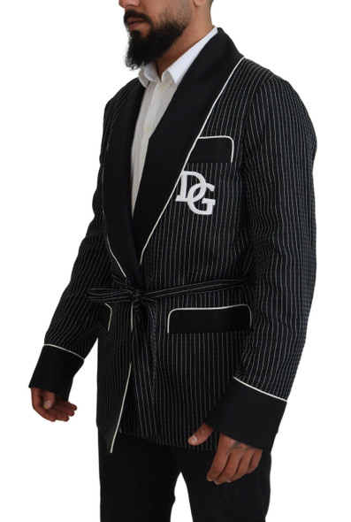 Dolce & Gabbana Black Robe Striped DG Patch Jacket Men Blazer Dolce & Gabbana Black Robe Striped DG Patch Jacket Men Blazer