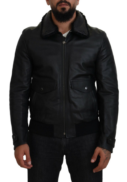 Black Lamb Leather Collared Men Coat Jacket Black Lamb Leather Collared Men Coat Jacket