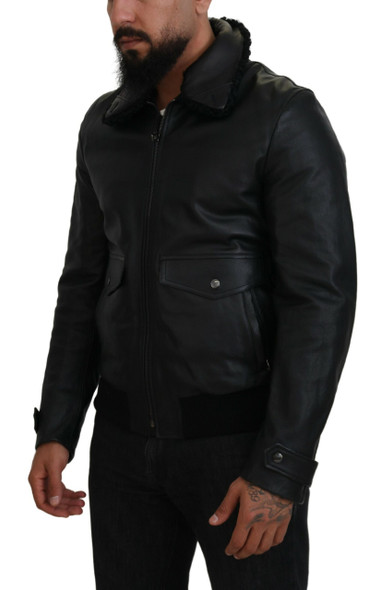 Black Lamb Leather Collared Men Coat Jacket Black Lamb Leather Collared Men Coat Jacket