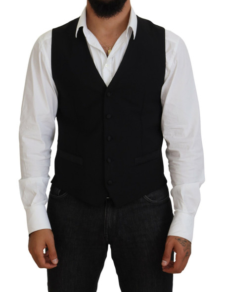 Dolce & Gabbana Black Virgin Wool Waistcoat Formal Vest Dolce & Gabbana Black Virgin Wool Waistcoat Formal Vest