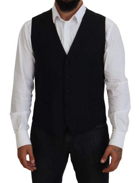 Dolce & Gabbana Black Virgin Wool Waistcoat Formal Vest TSH83841 Dolce & Gabbana Black Virgin Wool Waistcoat Formal Vest TSH83841
