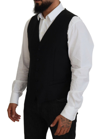 Dolce & Gabbana Black Virgin Wool Waistcoat Formal Vest TSH83841 Dolce & Gabbana Black Virgin Wool Waistcoat Formal Vest TSH83841