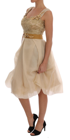Gold Silk Crystal Embellished Dress Gold Silk Crystal Embellished Dress