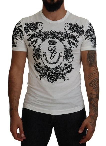 Dolce & Gabbana White DG Crown Floral Crewneck Men T-shirt Dolce & Gabbana White DG Crown Floral Crewneck Men T-shirt