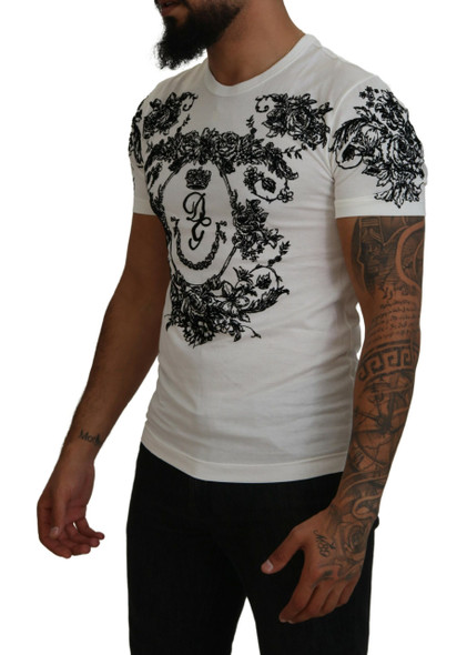 Dolce & Gabbana White DG Crown Floral Crewneck Men T-shirt Dolce & Gabbana White DG Crown Floral Crewneck Men T-shirt