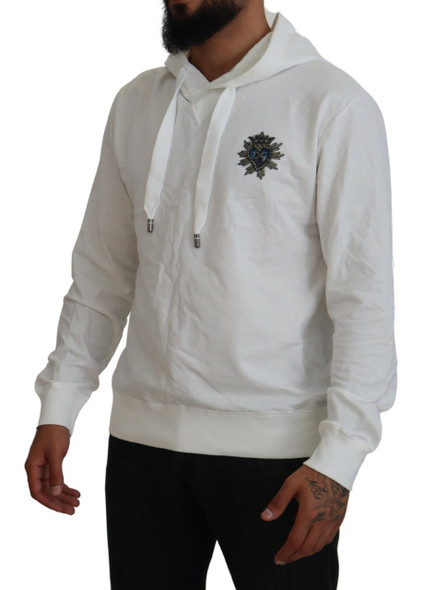 Dolce & Gabbana White Cotton Hooded Sweatshirt Logo Sweater Dolce & Gabbana White Cotton Hooded Sweatshirt Logo Sweater