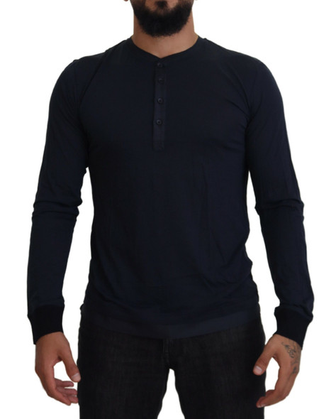 Dolce & Gabbana Blue Cotton Button Crewneck Pullover Sweater Dolce & Gabbana Blue Cotton Button Crewneck Pullover Sweater
