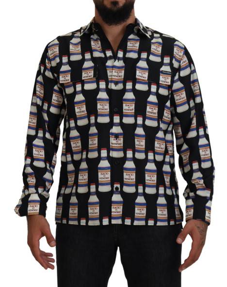 Black Silk Printed Collared Men Casual Shirt Black Silk Printed Collared Men Casual Shirt