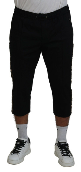 Black Cotton Elastic Waist DG Logo Cropped Pants Black Cotton Elastic Waist DG Logo Cropped Pants