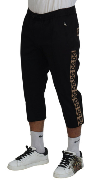 Black Cotton Elastic Waist DG Logo Cropped Pants Black Cotton Elastic Waist DG Logo Cropped Pants