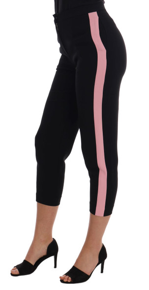 Dolce & Gabbana Black Stretch Pink Stripes Capri Pants Dolce & Gabbana Black Stretch Pink Stripes Capri Pants