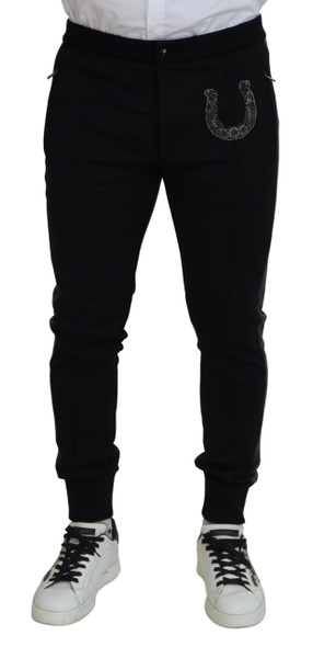 Black Wool Horseshoe Jogger Pants Black Wool Horseshoe Jogger Pants