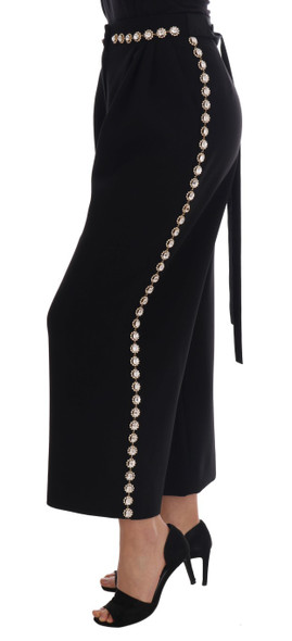 Dolce & Gabbana Black Wool Stretch Crystal Pants Dolce & Gabbana Black Wool Stretch Crystal Pants