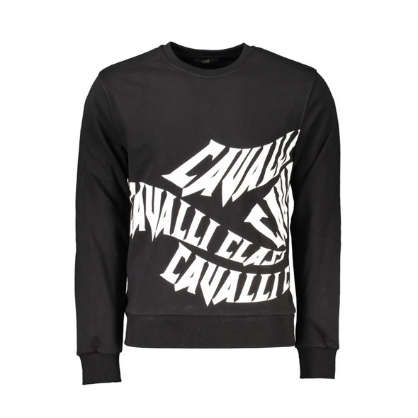 Cavalli Class Black Cotton Men Sweater CA-21285 Cavalli Class Black Cotton Men Sweater CA-21285