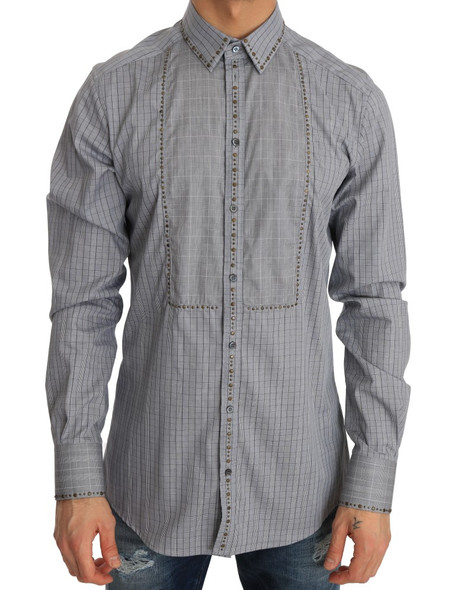 Dolce & Gabbana Gray Check GOLD Cotton Slim Fit Shirt Dolce & Gabbana Gray Check GOLD Cotton Slim Fit Shirt