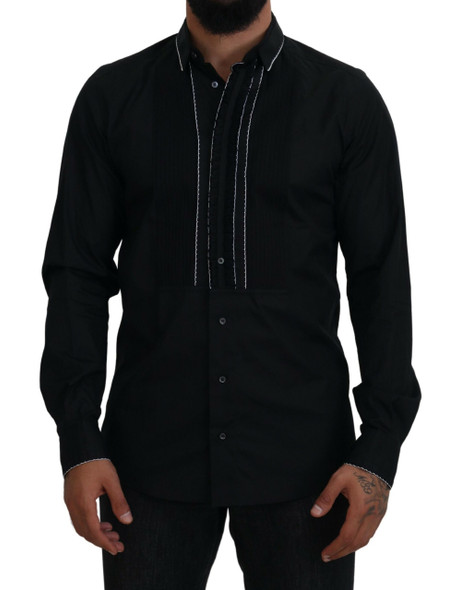 GOLD Black Tuxedo Slim Fit Cotton Shirt GOLD Black Tuxedo Slim Fit Cotton Shirt