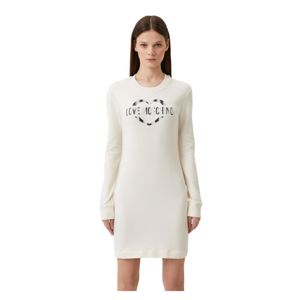 Love Moschino Chic White Cotton Blend Dress with Logo Accent Love Moschino Chic White Cotton Blend Dress with Logo Accent