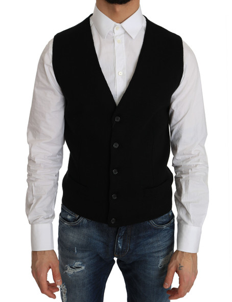Dolce & Gabbana Black Cotton Dress Woven Waistcoat Dolce & Gabbana Black Cotton Dress Woven Waistcoat