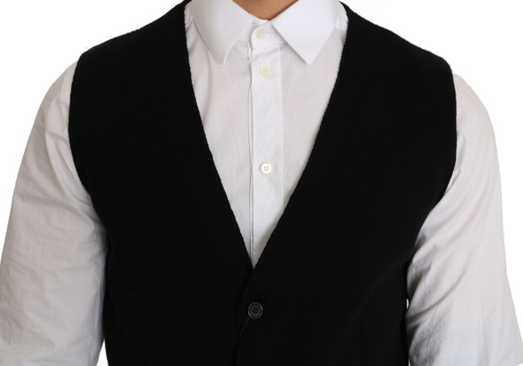 Dolce & Gabbana Black Cotton Dress Woven Waistcoat Dolce & Gabbana Black Cotton Dress Woven Waistcoat
