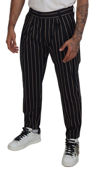 Dolce & Gabbana Black Beige Striped Cotton Stretch Pants Dolce & Gabbana Black Beige Striped Cotton Stretch Pants