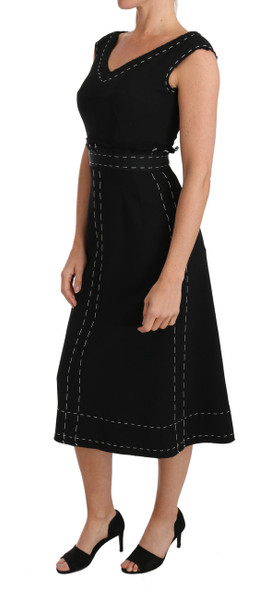 Black Wool Stretch A-line Sheath Dress Black Wool Stretch A-line Sheath Dress