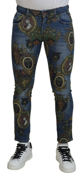 Dolce & Gabbana Blue Medal Print Slim Fit Cotton Jeans Dolce & Gabbana Blue Medal Print Slim Fit Cotton Jeans