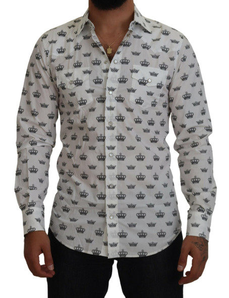 White Crown Print Slim Fit Cotton Shirt White Crown Print Slim Fit Cotton Shirt