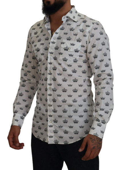 White Crown Print Slim Fit Cotton Shirt White Crown Print Slim Fit Cotton Shirt