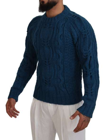 Blue Knitted Wool Alpaca Pullover Sweater Blue Knitted Wool Alpaca Pullover Sweater