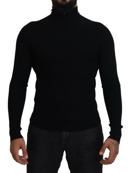 Dolce & Gabbana Black Half Zip Turtleneck Pullover Sweater Dolce & Gabbana Black Half Zip Turtleneck Pullover Sweater