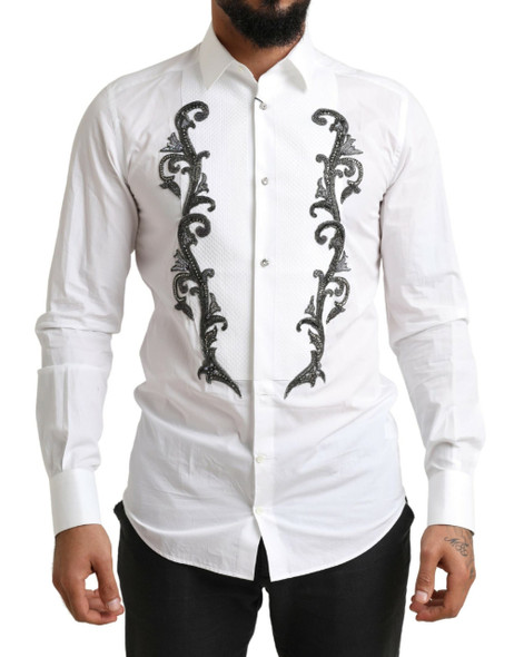 Dolce & Gabbana White Tuxedo Slim Fit Baroque Shirt Dolce & Gabbana White Tuxedo Slim Fit Baroque Shirt