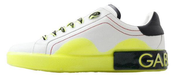 Dolce & Gabbana White Yellow Portofino Leather Sneakers Shoes Dolce & Gabbana White Yellow Portofino Leather Sneakers Shoes