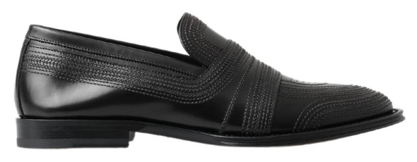 Dolce & Gabbana Black Leather Slipper Loafers Stitched Shoes Dolce & Gabbana Black Leather Slipper Loafers Stitched Shoes