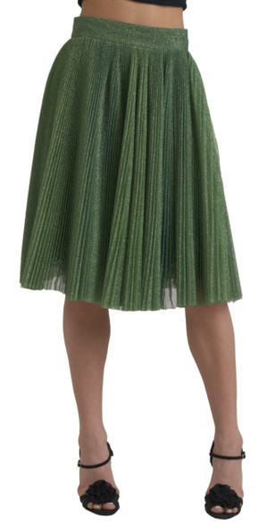 Dolce & Gabbana Metallic Green High Waist A-line Pleated Skirt SKI1829 Dolce & Gabbana Metallic Green High Waist A-line Pleated Skirt SKI1829