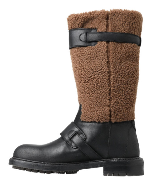 Dolce & Gabbana Black Leather Brown Shearling Boots Dolce & Gabbana Black Leather Brown Shearling Boots