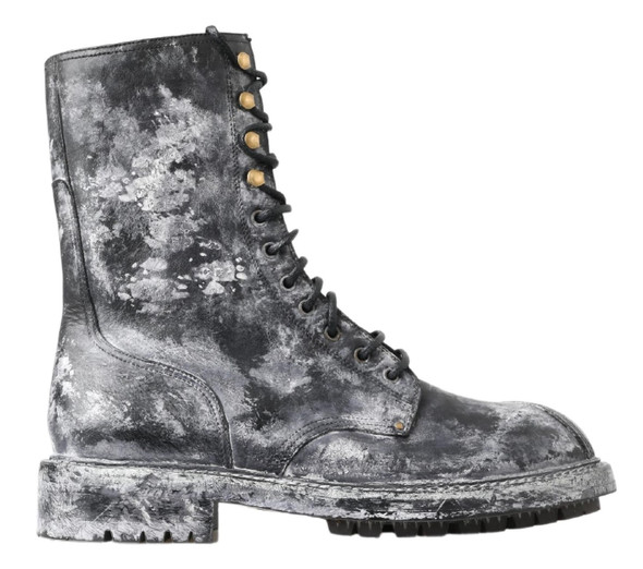 Black Gray Leather Mid Calf Boots Shoes Black Gray Leather Mid Calf Boots Shoes