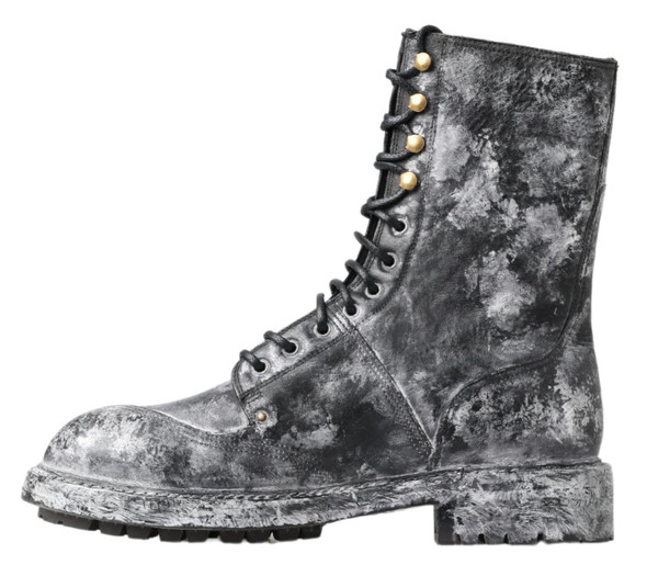 Black Gray Leather Mid Calf Boots Shoes Black Gray Leather Mid Calf Boots Shoes