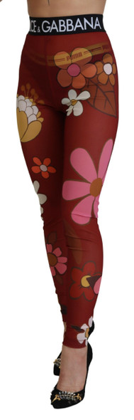 Dolce & Gabbana Red Floral Leggings Stretch Waist Pants Dolce & Gabbana Red Floral Leggings Stretch Waist Pants