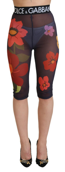 Dolce & Gabbana Black Floral Leggings Stretch Waist Pants Dolce & Gabbana Black Floral Leggings Stretch Waist Pants
