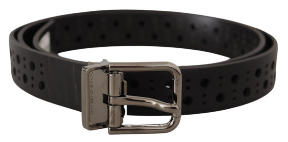 Dolce & Gabbana Black Calf Leather Perforated Metal Buckle Belt Dolce & Gabbana Black Calf Leather Perforated Metal Buckle Belt